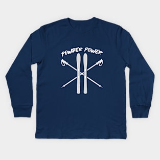 Powder Power, Skier T-shirt, Snowboarding T-Shirt, Winter Hoodie, Ski Design Kids Long Sleeve T-Shirt